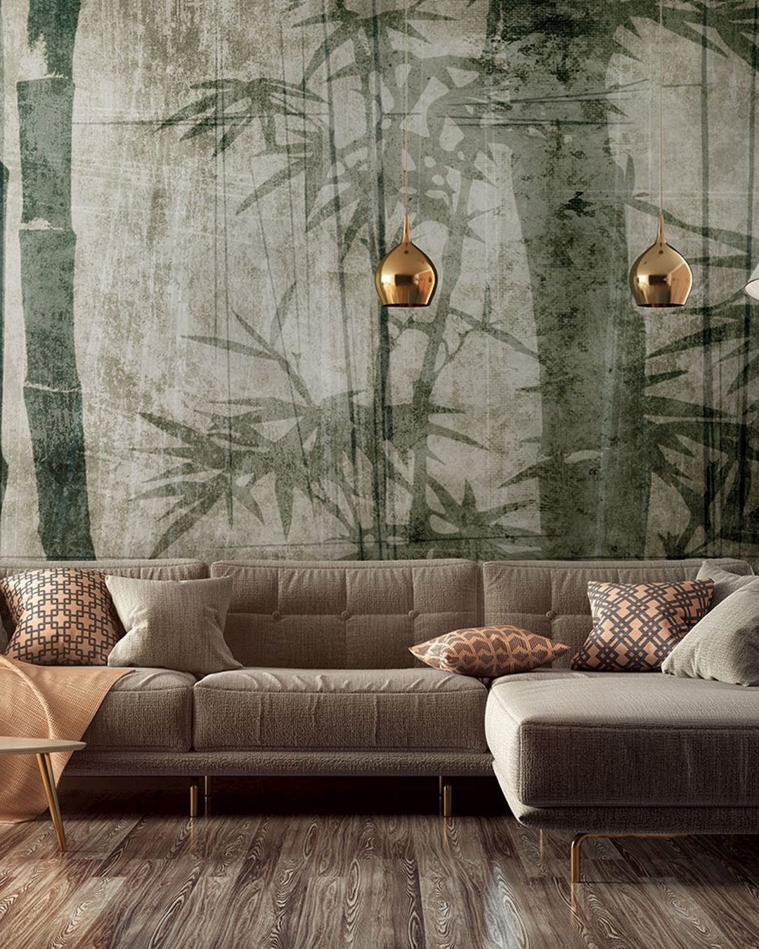 Interior of living room with blue sofa 3d rendering Carta Da Parati Mystic garden - Inkiostro Bianco - Image 1