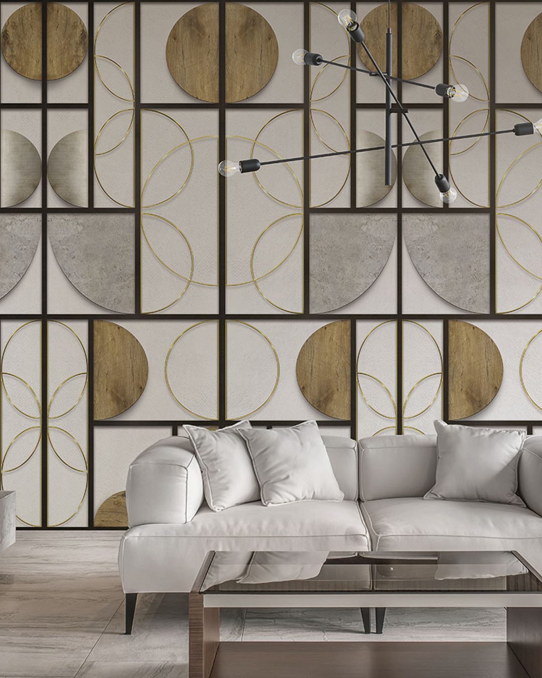 Modern interior with different walls and fireplace Carta Da Parati Optone - Inkiostro Bianco - immagine 1