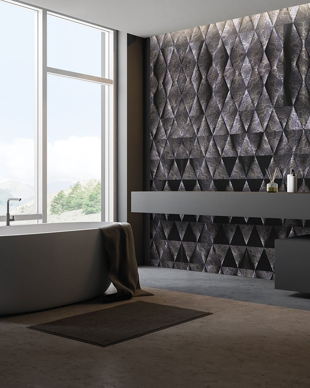 Gray bathroom corner with window Carta Da Parati Python - Inkiostro Bianco - Image 1