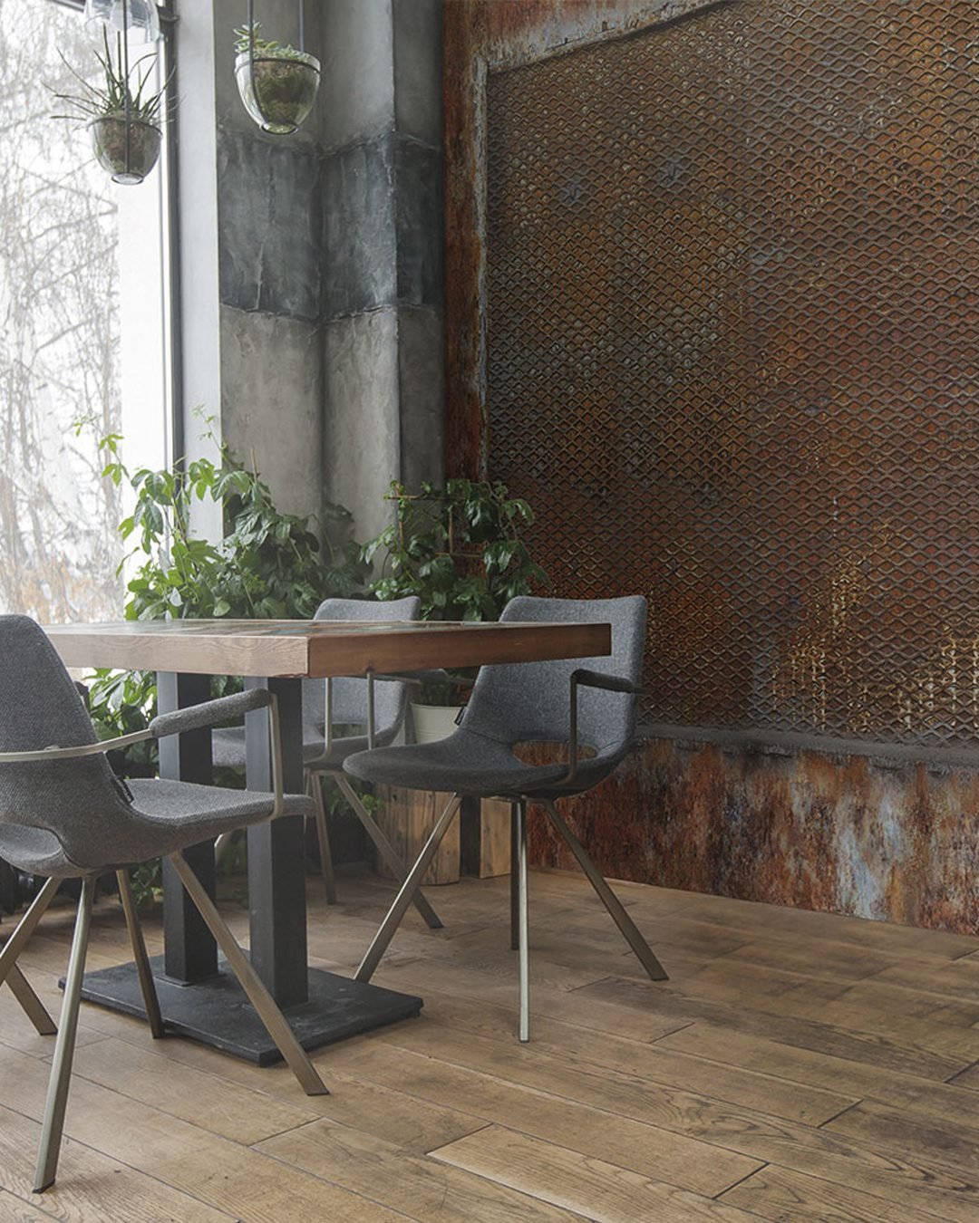Cafe interior with green decor Carta Da Parati Rusty Grate - Inkiostro Bianco - immagine 1